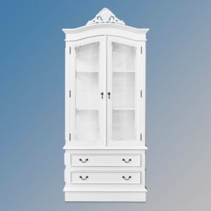 Louis XV Glazed Bookcase With Two Drawers - French White Colour