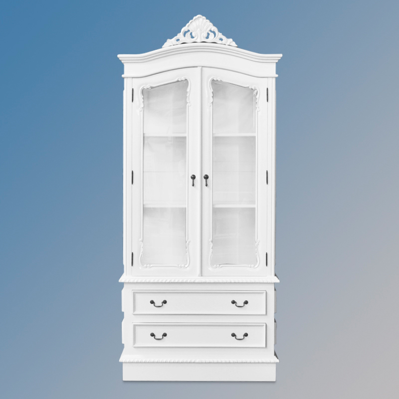 Louis XV Glazed Bookcase With Two Drawers - French White Colour - Image 2