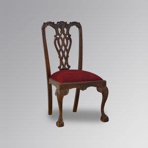 Chippendale Sidechair - Chestnut with plush red velvet