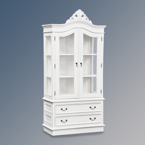 Louis XV Glazed Bookcase With Two Drawers - French White Colour