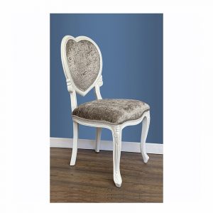 Louis XV Medee Bedroom Chair - French White and Silver Velvet Upholstery
