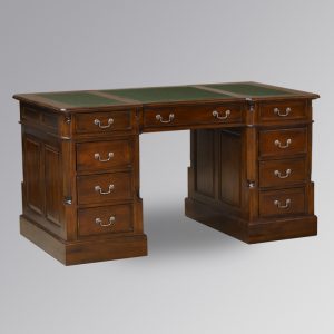 Solid Mahogany Partner Desk - 150cm Width - Green with Gold Emboss