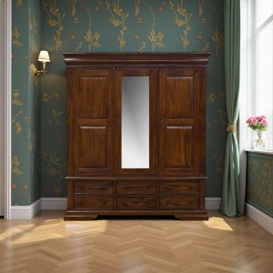 Versailles Triple Armoire - 6 Drawer Mirrored - Chestnut Colour