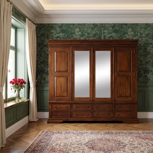 Versailles Quadruple Robe - 8 Drawer Mirrored - Chestnut Colour