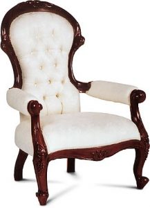 Louis XV Bergere Armchair in Chestnut Frame with Ivory Damask Upholstery