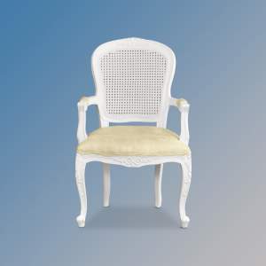 Chantilly Rattan Carver Chair in French White & Ivory Damask