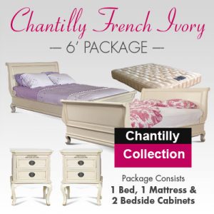 Chantilly Sleigh Bed Set - 6ft Superking Package- French Ivory