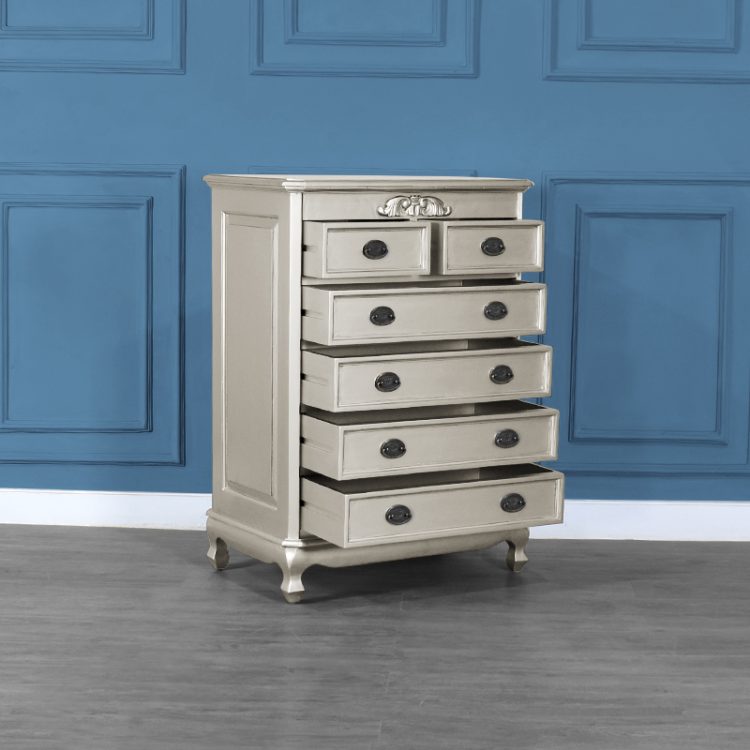 Chantilly 6 Drawer Chest in Silver Leaf - Island Furniture Co