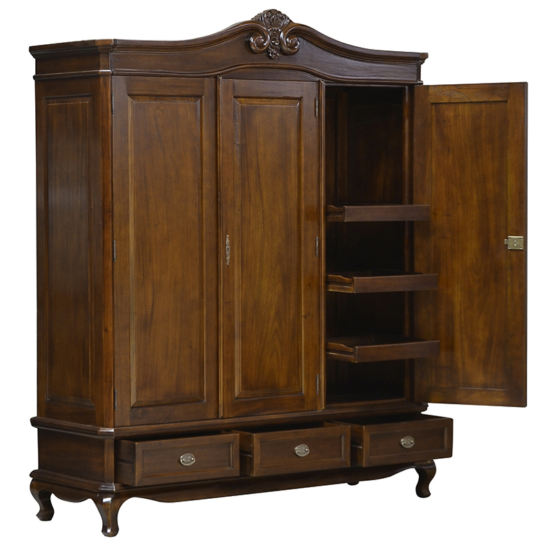 Chantilly Triple Armoire - Solid Doors - Chestnut Colour - Image 3