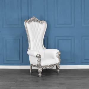 Lazarus King Chair - Silver Frame with White Faux Leather