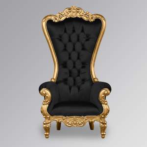 Throne Chair – Lazarus King - Gold Frame Upholstered in Plush Black Velvet