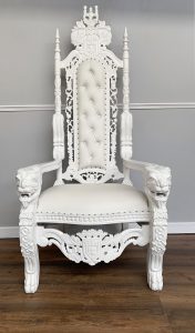 Throne Chair - Lion King - French White Frame with Faux White Leather