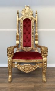 Throne Chair - Lion King - Gold Frame with Wine Red Velvet Upholstery