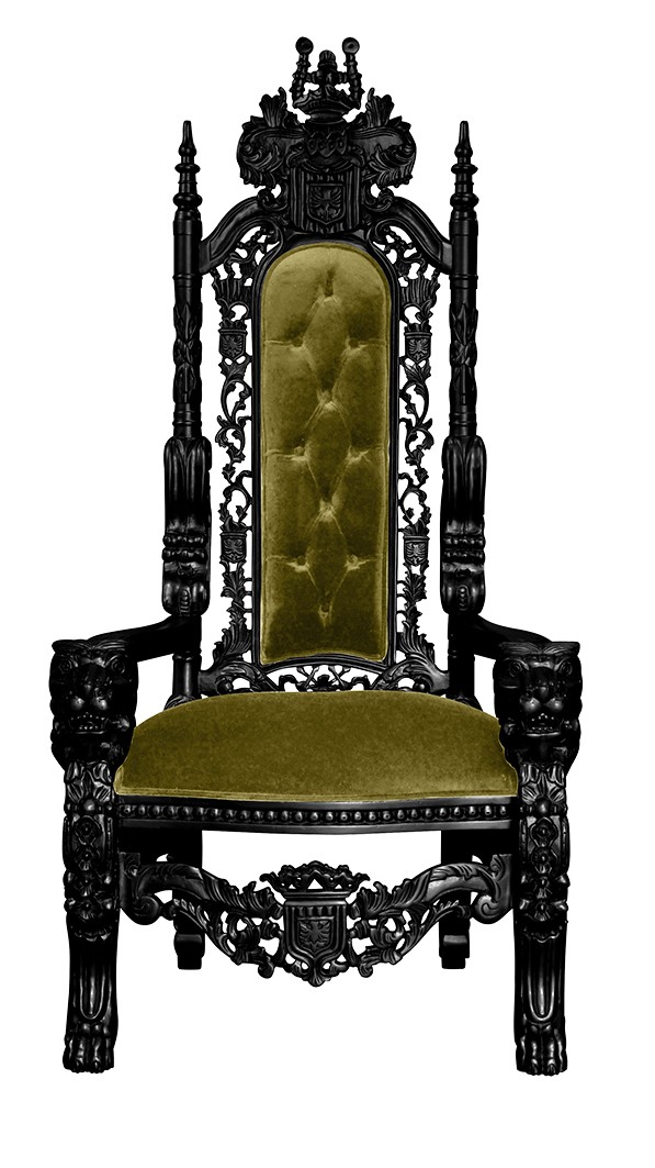 Throne Chair - Lion King - Black Frame Upholstered in Plush Khaki Velvet