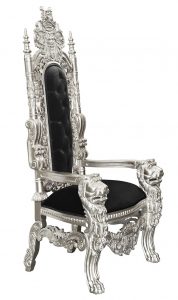 Throne Chair - Lion King - Silver Frame with Black Plush Velvet Upholstery