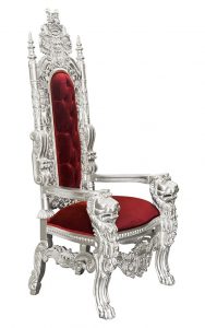 Throne Chair - Lion King - Silver Frame Upholstered in Plush Red Velvet