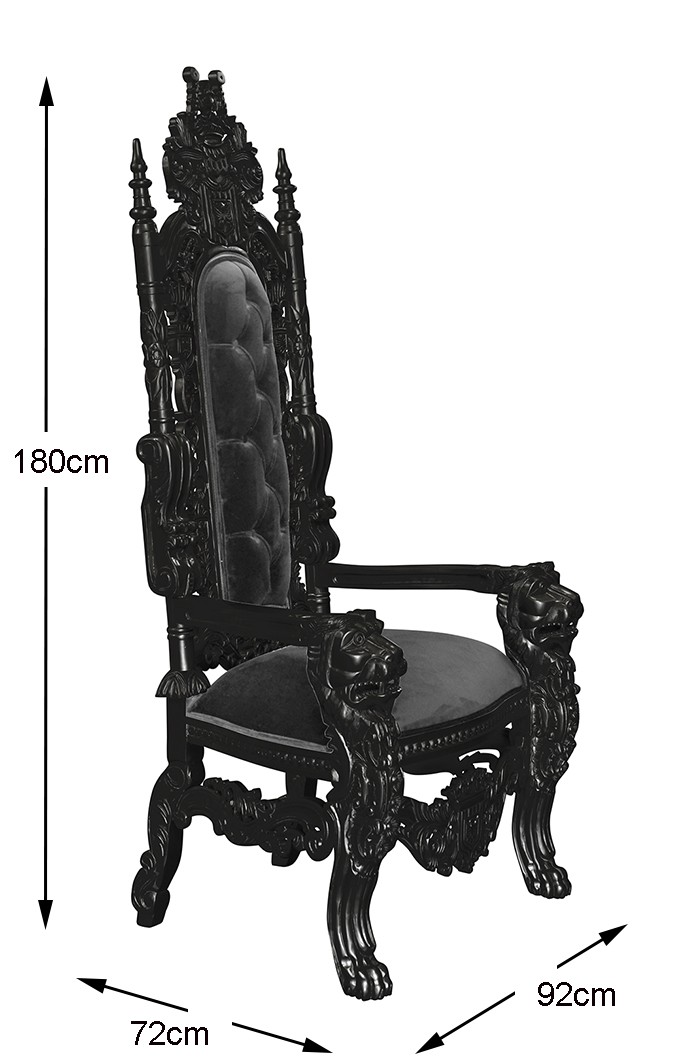 Throne Chair - Lion King - Black Frame Upholstered in Plush Khaki Velvet - Image 3