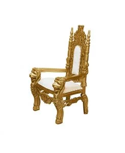 Prince Lion Throne Chair - Gold Frame upholstered in White Faux Leather