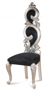 Louis XV Chalet Carved Chair - Silver Frame Upholstered in Plush Black Velvet