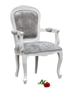 Chantilly Armchair in French White and Silver Crushed Velvet