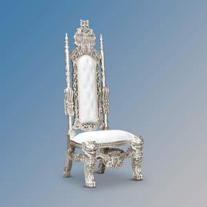 Lion Side Chair - Silver Frame Upholstered in Faux White Leather