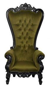 Throne Chair – Lazarus King Chair - Sultry Black Frame Upholstered in Plush Khaki Velvet
