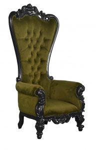 Throne Chair – Lazarus King Chair - Sultry Black Frame Upholstered in Plush Khaki Velvet