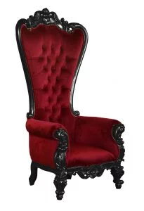 Throne Chair – Lazarus King Chair - Sultry Black Frame in Ruby Red Velvet