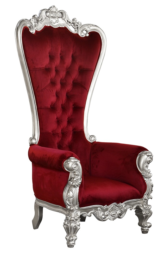 Throne Chair – Lazarus King Chair - Silver Frame Upholstered in Ruby