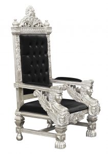 Throne Chair - Hermes - Silver Frame Upholstered in Plush Black Velvet