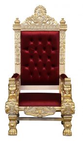 Throne Chair - Hermes King - Gold Frame Upholstered in Wine Plush Velvet
