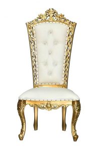 Louis XV Madeline Carved Chair - Gold Frame Upholstered in White Faux Leather