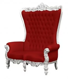 Throne Chair – Lazarus Double King Chair - Silver Frame Upholstered in Chilli Red