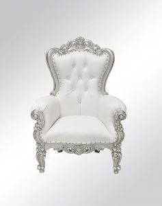 Princess Lazarus Arm Chair - Silver Frame upholstered in White Faux Leather