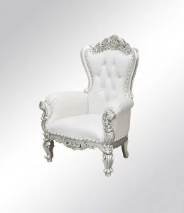 Princess Lazarus Arm Chair - Silver Frame upholstered in White Faux Leather