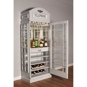 Drinks Cabinet - Telephone Box Home Bar in Grey Colour- Warehouse