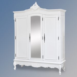 Louis XV Triple Armoire - Centre Mirror - French White Colour