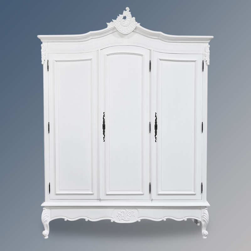 Louis XV Triple Armoire - Solid Door - French White - Image 2