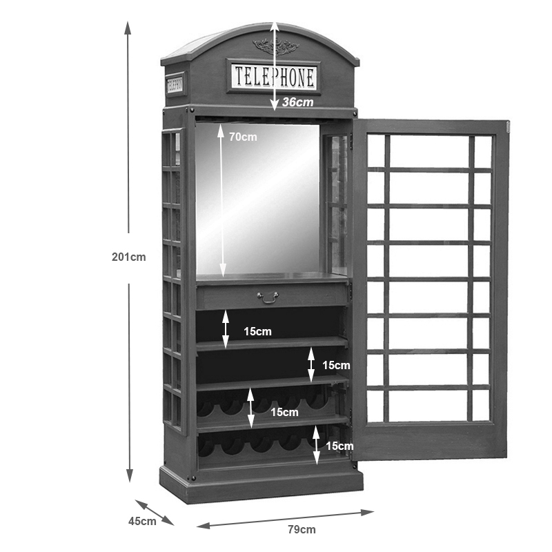 Home Bar - Red Telephone Box Drinks Cabinet in Pillar Box Red - Image 12