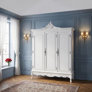 Louis XV Triple Armoire - Solid Door - French White