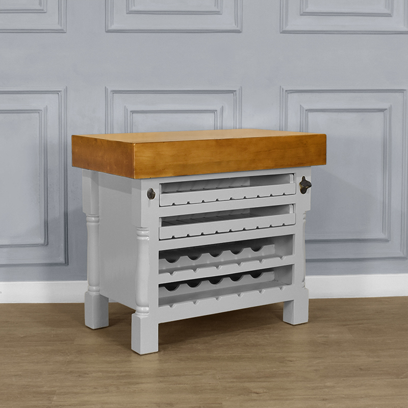 Kitchen Block Island with Wine & Vegetable Racks - Heavy Top - Grey Colour - Image 3