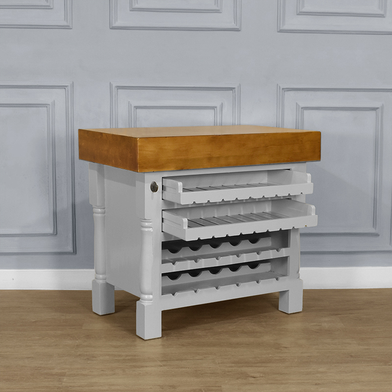 Kitchen Block Island with Wine & Vegetable Racks - Heavy Top - Grey Colour - Image 4