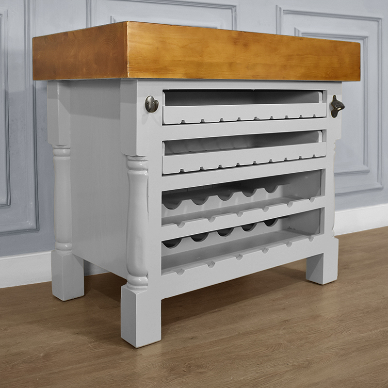Kitchen Block Island with Wine & Vegetable Racks - Heavy Top - Grey Colour - Image 5