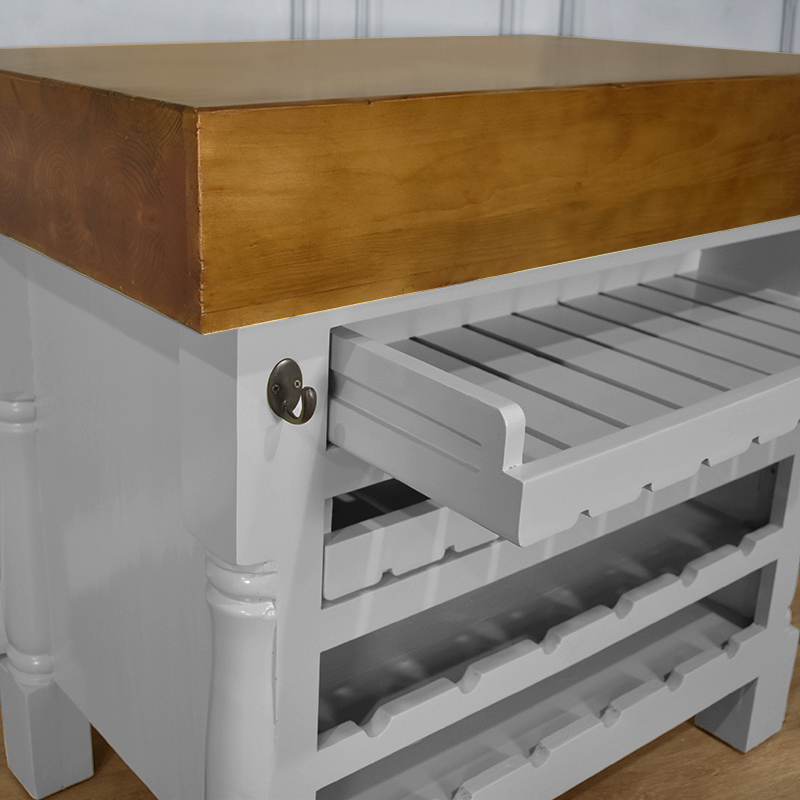 Kitchen Block Island with Wine & Vegetable Racks - Heavy Top - Grey Colour - Image 6