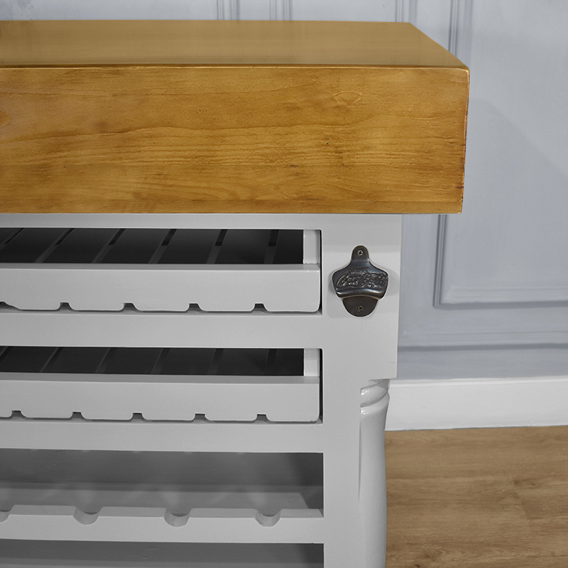 Kitchen Block Island with Wine & Vegetable Racks - Heavy Top - Grey Colour - Image 8