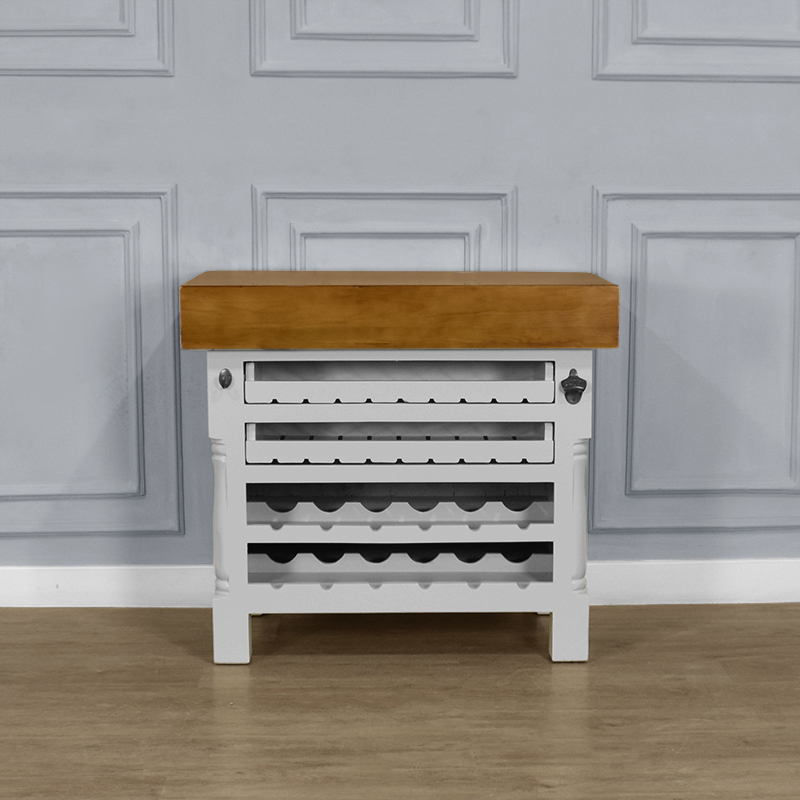 Kitchen Block Island with Wine & Vegetable Racks - Heavy Top - Grey Colour - Image 2