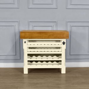 Kitchen Block Island with Wine & Vegetable Racks - Heavy Top - French Ivory Colour