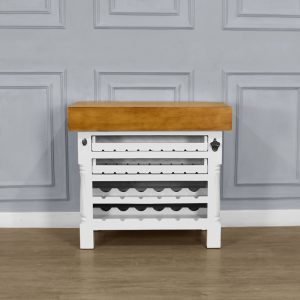 Kitchen Block Island with Wine & Vegetable Racks - Heavy Top - French White Colour