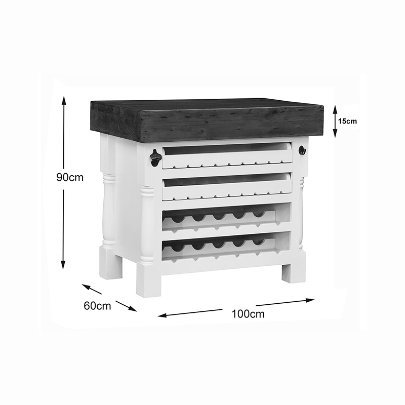 Kitchen Block Island with Wine & Vegetable Racks - Heavy Top - Grey Colour - Image 10
