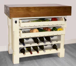 Kitchen Block Island with Wine & Vegetable Racks - Heavy Top - French Ivory Colour